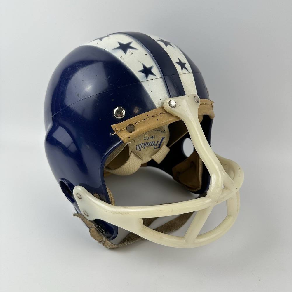 Vintage Franklin football helmet blue HM 8 Jim Patton autographed model Leather
